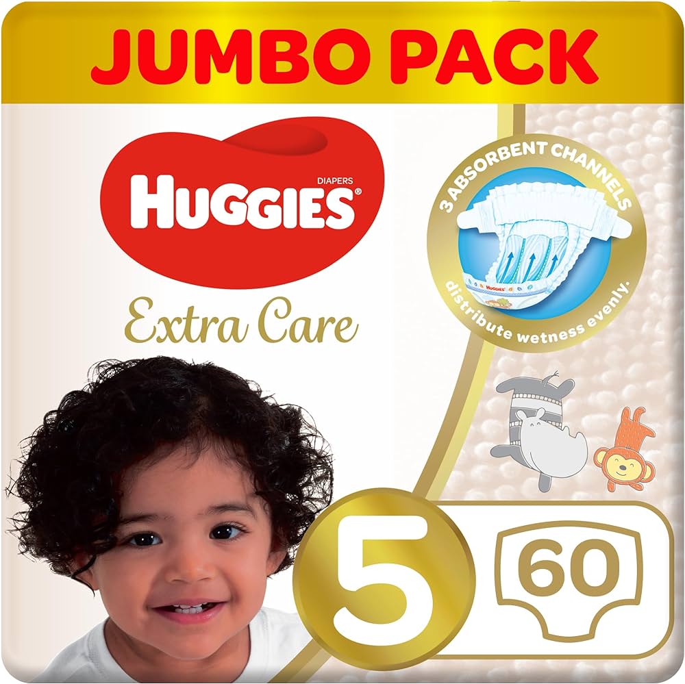HUGGIES EXTRA CARE SIZE (5) JUMBO PACK 60 DIAPERS