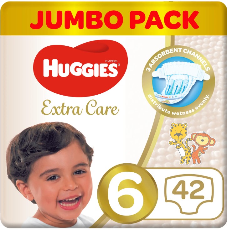 HUGGIES EXTRA CARE SIZE (6) JUMBO PACK 42 DIAPERS