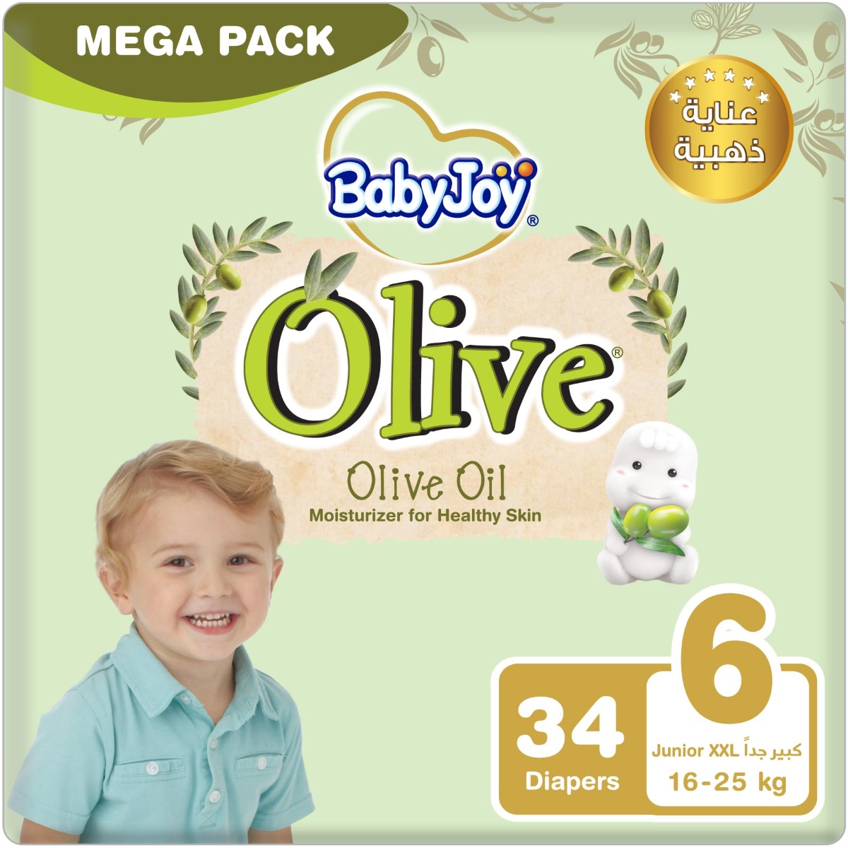 BABYJOY OLIVE Diaper, Size 6 Junior XXL, Mega Pack, 16-23 KG, Count 34