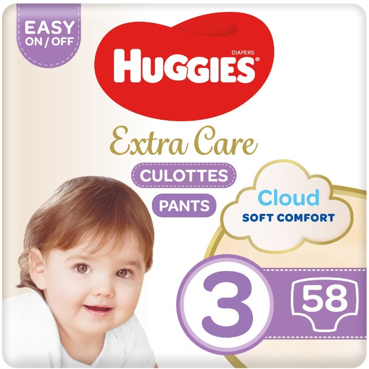 HUGGIES EXTRA CARE CULOTTE PANTS SIZE (3) 58 DIAPERS