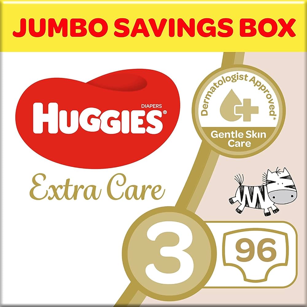 HUGGIES EXTRA CARE SIZE (3) JUMBO PACK 96 DIAPERS