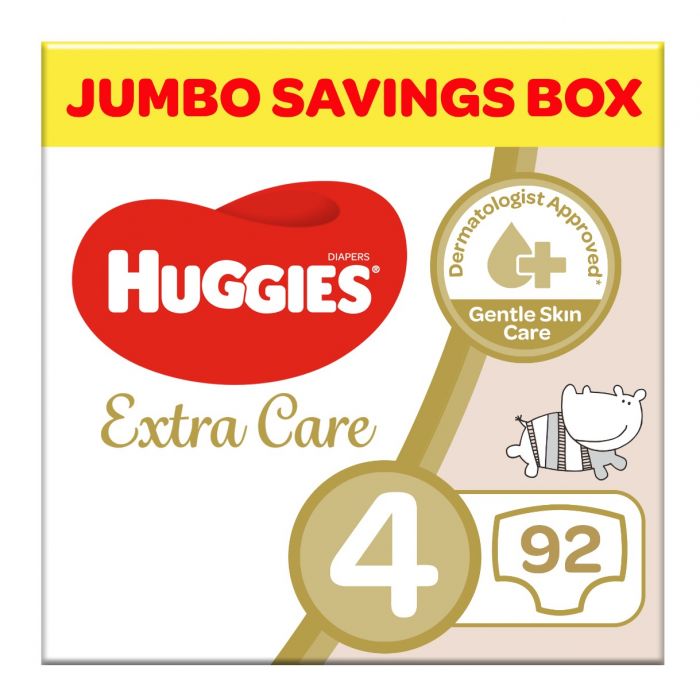 HUGGIES EXTRA CARE SIZE (4) JUMBO PACK 92 DIAPERS