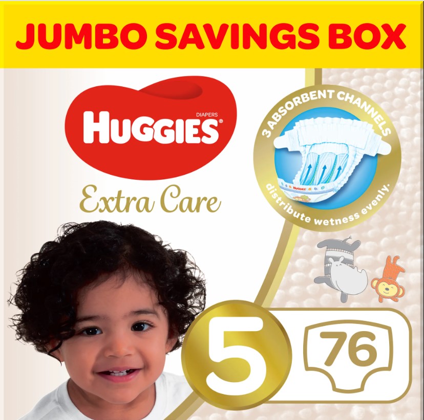 HUGGIES EXTRA CARE SIZE (5) JUMBO PACK 76 DIAPERS