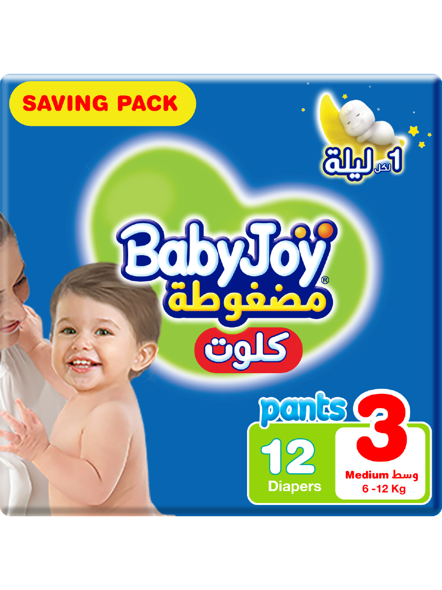 BabyJoy Culotte Pants Diaper, size 3 Medium, Saving Pack, 6-12 KG, Count 12