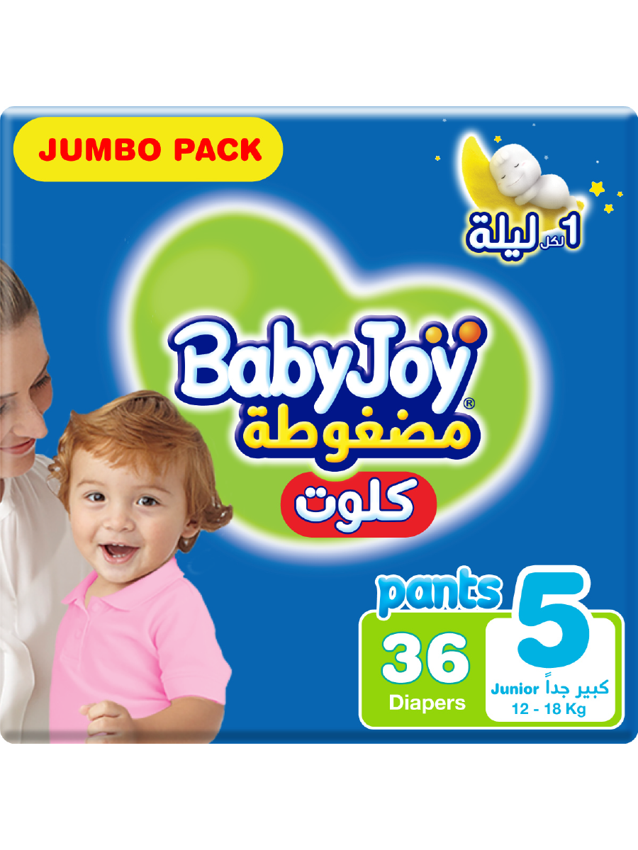 BabyJoy Culotte Pants Diaper,Size 5 Junior XL, Jumbo Pack, 12-18 KG, Count 36