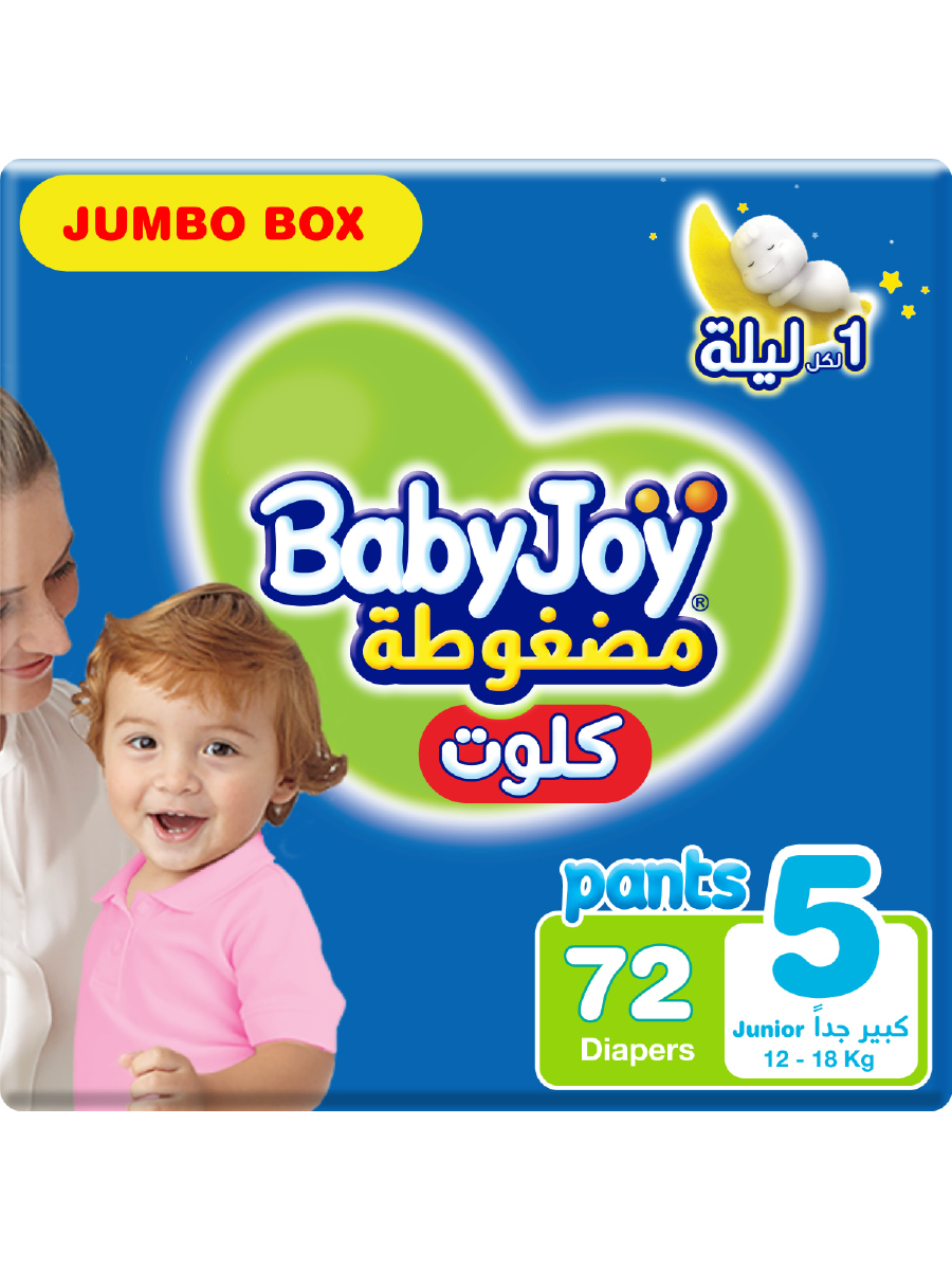 BabyJoy Culotte Pants Diaper,Size 5 Junior XL, Jumbo Box,  12-18 KG, Count 72