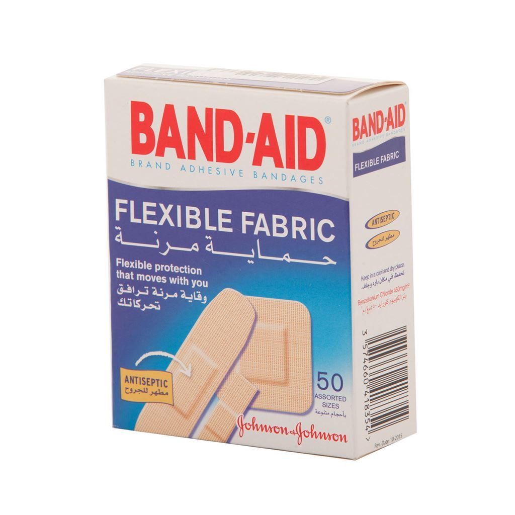 BAND-AID FLEXIBLE FABRIC BANDAGES 50 PIECES